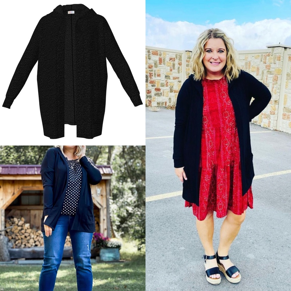 Solid Black Long Drop Shoulder Cardigan (Mackenzie)